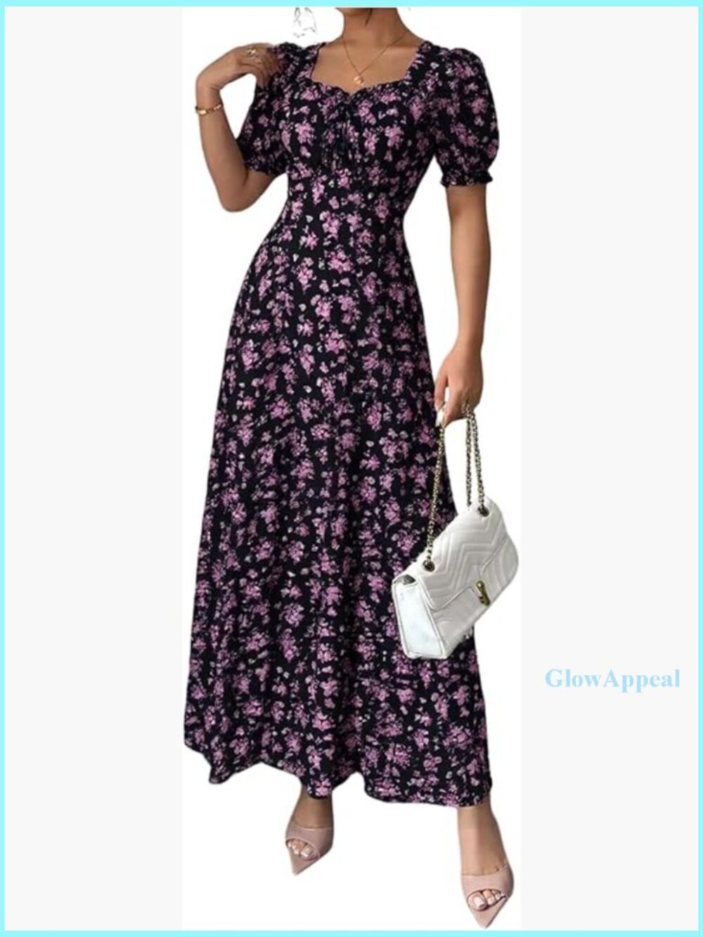 Floral Puff Sleeve Milkmaid Dress Boho A-Line Long Summer Dress